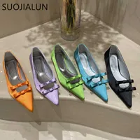 샌들 Suojialun 2022 New Spring Flats Shoes 뾰족한 발가락 얕은 슬립 숙녀 우아한 발레리나 패션 활용 여성 로퍼 0923