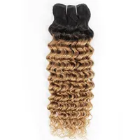Indian Deep Wave Curly Hair Weave Bundles 1B 27 Ombre Honey Blonde Two Tone 1 Bundles 10-24 inch Peruvian Malaysian Human Hair Ext304l