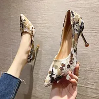 Dress Shoes High Heels Women's Pointed Toe Stiletto 2022 Fashion Flower Pattern Single Elegant And Feminine