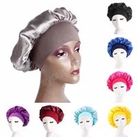 Solid Color Satin Stretch Night caps Fashion Womens Soft Rayon Wide Elast Band Hair Care Beauty Cap Hair Accessories Sleep Bonnet