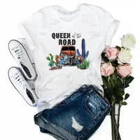women Graphic Vintage Cactus Queen Of The Road T-shirt Casual Camisas Mujer Womens T Tee Female Cute Fashion Ladies Women's 37c2#