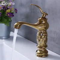 Gisha Bathroom Basin Faucets Classic Brass Diamond Faucet مقبض واحد ونقر بارد Gold Crystal Mixer Faucets T200332E