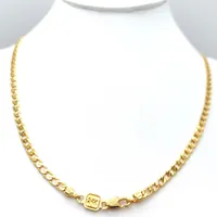 24 k Solid Yellow Fine Gold Filled Stamped Curb Necklace Cuban Chain Link 600 mm Long 4mm249t