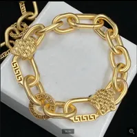 Designed Womens Thick Chain Choker Necklaces Bangle Sets Greece Meander Banshee Medusa Portrait Pattern Bracelets Designer Jewelry Sets BmSA
