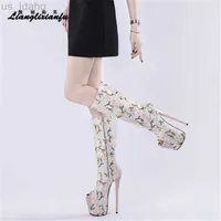 Boots Retro shoes 19cm thin heels woman High Boots Nightclub Embroidered Botas mujer Peep Toe Sexy Lovers' interest platform Stilettos L220923