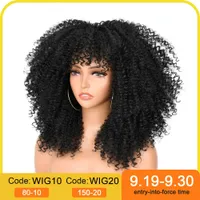 Human Hair Capless Wigs 16''Short Hair Afro Kinky Curly Wig With Bangs For Black Women Cosplay Lolita Synthetic Natural Glueless Brown Mixed Blonde Wigs W220923