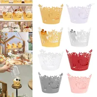 Festive Supplies 10/20pcs Mr&amp;Mrs Laser Cut Vine Lace Cupcake Wrapper Butterfly Liner Baking Cup For DIY Wedding Party Supply Dessert