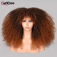 Human Hair Capless Wigs Short Hair Afro Kinky Curly Wigs With Bangs For Black Women African Synthetic Ombre Glueless Cosplay Blonde Rurple Red Wig W220923