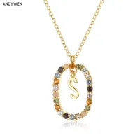 Andywen 925 Sterling Silver Gold Alphabet S T N Letter I L O V E Y U Pendant Initiële ketting Ketting Fijne juwelen 210608296S