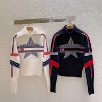Roupas de Paris feminino Pentagrama de suéter de suéter redonda letra de manga comprida suéter feminino moda designer de luxo malha suéteres de colheita bv bv bv