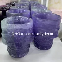 Hand Carved Natural Fluorite Quartz Crystal Cup Crafts Rainbow Semi Precious Gemstone Reiki Skull Healing Housewarming Party Favor Decor Birthday Gifts For Her Him