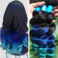 New Arrive Ombre Loose Wave Hair Extensions 3Pcs Lot Three Tone 1B Blue Green Ombre Brazilian Wavy Human Hair Weave Bundles271W