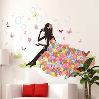 Flower Girl Butterfly Home Decal Fairies Wall Stickers Bedroom Sofa Background Decor Girls Lady room window DIY art207R