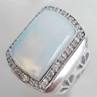 Huge White Fire Opal Silver Crystal Men's Ring Size 7 8 9 102321