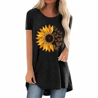 novelty Sunflower Butterfly Print T-shirt Aesthetic Tops Casual Loose Short Sleeve Fuuny Graphic Tee Streetwear Clothes A40 Women's R3vq#