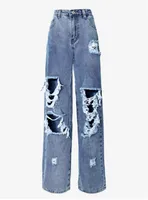 Jeans dritti strappato jeans jeans femminile stivale taglio taglio denim colore solido