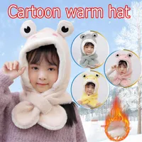 Berets Hat Glove Scarf Set Men Warm Winter Knit Cartoon Kid Hats Hood Fleece Thermal Cap Checke