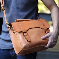 Briefcases 2022 Touche Arrival Genuine Leather Casual Shoulder Bag Handbag Ipad Case Macbook Briefcase Hanmade Retro Style