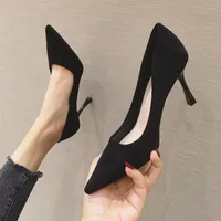 Dress Shoes Sexy High Heels Women Stiletto Suede Pointed Toe Fashion Women's Single Shallow Mouth Black Work