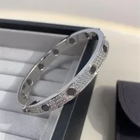 Designer de luxo Titanium Steel Black Screw Full Diamond Bracelet Bangle para homens e mulheres casais de festas Jóias de presente