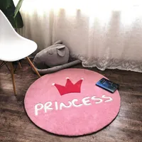Carpets Nordic Princess Crown Circular Carpet Bedroom Pink Girl Room Bed Rug Children Computer Chair Cushion Tapete Gift