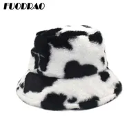 FUODRAO New Winter Cow Bucket Hat Women Faux Fur Girl Hat Fashion Warm Panama Outdoor Fisherman Cap Men 3Colors M135 201102324M