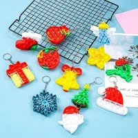 2022 Christmas Fidget Toys Keychain Pop Its Push Bubble Party Favor Key Rings Pendant Toy Funny Anti-stress Relief Gift