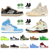 OW x Women Mens Casual Designer Shoes White Sail Jumpman 1 4 5 University Blue Cactus Jack 6 Baroque Brown With Socks Low Platform Loafers Sneakers Sports Trainers