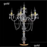 Party Decoration 2Pcs 55Cm150 Cm Height Acrylic 6-Arms Metal Candelabras With Crystal Pendants Wedding Candle Holder Centerpiece Deco Dhuzl