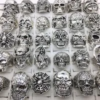 Whole 30pcs lot Rings Mix Styles Silver Metal Alloy Mens Womens Gothic Skull Skeleton Ring Punk Biker Fashion Jewelry2616