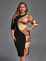 Plus Size Dresses Party For Women 2022 Elegant Chic Printed Midi Evening Dress Autumn Fashion Hollow Out Casual 4XL 5XL