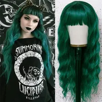 Green Synthetic Wig with Bangs Cosplay Perruques Simulation Human Hair Headband Wigs Wave Pelucas 22 Inches RXG91672425