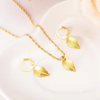 Necklace Earrings Set Gold Earring Women Party Gift Big Leaf Daily Wear Mother Wedding BridalDIY Charms Girls