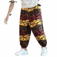 men's Pants INCERUN Printed Men Harem Cotton Linen 2021 Joggers Streetwear Drop-Crotch Trousers Ethnic Loose Casual Thai 3XL d94O#