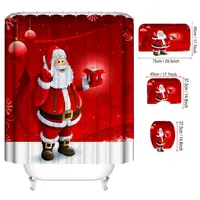 Christmas Snowman Shower Curtains Xmas Tree Santa Claus Gift Printed Bathroom Carpet Waterproof Toilet Mat Showers Curtains Set TH0461