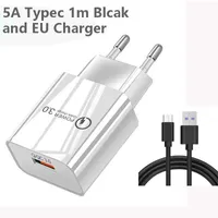Chargers Cables 5A Fast Charge USB Type C Cable For Samsung S20 S9 S8 Xiaomi Huawei P30 P40 Charging Wire White Blcak Cable and Fast Charger W220924