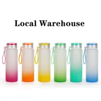 Almacén local de 17 oz botellas de agua transferencia de calor impresión de vidrio imprimible gradiente tazas de vidrio esmerilado con tapa y cuerda Z1