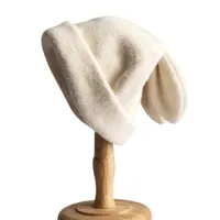 비니/두개골 모자 새로운 패션 여성 겨울 kniited 양모 모자 겨울 따뜻한 모자 귀여운 토끼 귀 귀 귀여운 비니 모자 레이디 밍크 모자 액세서리 0924