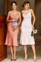 Sheath Spaghetti Short Bridesmaid Dresses Tea Length Open Back Simple Maid of the Honor Dress Simple Gowns