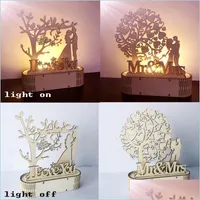 Party Decoration Love Wooden Ornaments Rustic Wedding Battery Led Night Light Mr Mrs Lamp Gifts Valentine Gift Birthday Day Crafts Dr Dhiia