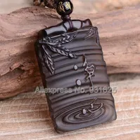 Pendant Necklaces Beautiful Natural Clear Obsidian Carved Chinese Buddhism Bamboo Meditation Lucky Beads Necklace Fashion Jewelry