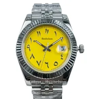 Mens Watch Asia 2813 Automatic Movement Sapphire glass 41MM Yellow Arabic Numeral Dial Wristwatches Steel Case Millennium Strap Watches 8 colors