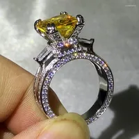 Wedding Rings Size 5-10 Arrival Top Sell Vintage Jewelry Big Yellow Princess 5A Zircon 925 Silver Eiffel Tower Women Band Ring Set