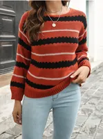 Женский лоскутный полосатый вязаный свитер