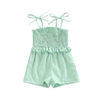 Rompers Children Playsuits Baby Girls Summer Clothes Solid Color Sleeveless Ruffle Short Romper Jumpsuits Girls Overall 05T J220922