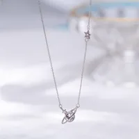 Trendy Cubic Zirconia Saturn Pendant 925 Sterling Silver Chain Necklaces for Women Girls CZ Collares Necklace Jewelry Q0127281C