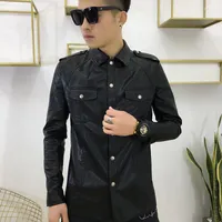Men's Casual Shirts Men's Fashion Autumn And Winter Tide Pu Leather Shirt Long-sleeved European American Personality
