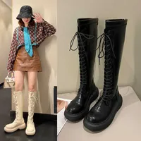 Boots Women Kneelength 2022 New Autumn Winter Single Woman Platform Shoes Ladies Fashion Laceup Hightop Knight J220923