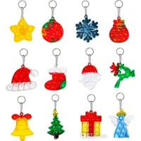 2022 Christmas Keychain Pop Its Fidget Sensory Toys Push Bubble Party Favor Key Rings Pendant Toy Funny Anti-stress Relief Gift