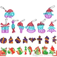 Christmas Halloween Keychain Fidget Toys Push Bubble Anti Stress Board Pendant Favor Gifts For Children